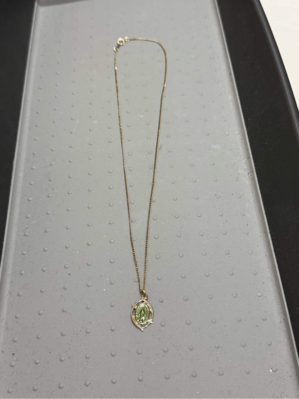 Delicate 14K GFNecklace with Green Miraculous Medal Mary Pendant